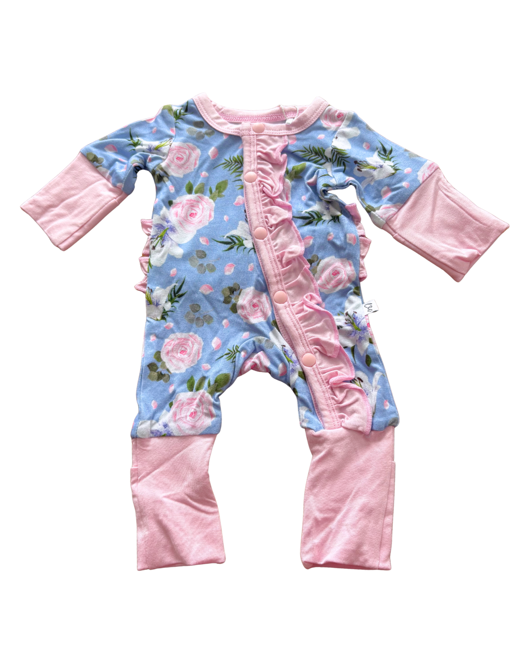 Lillian Floral Bamboo Ruffle Snap Convertible Footie