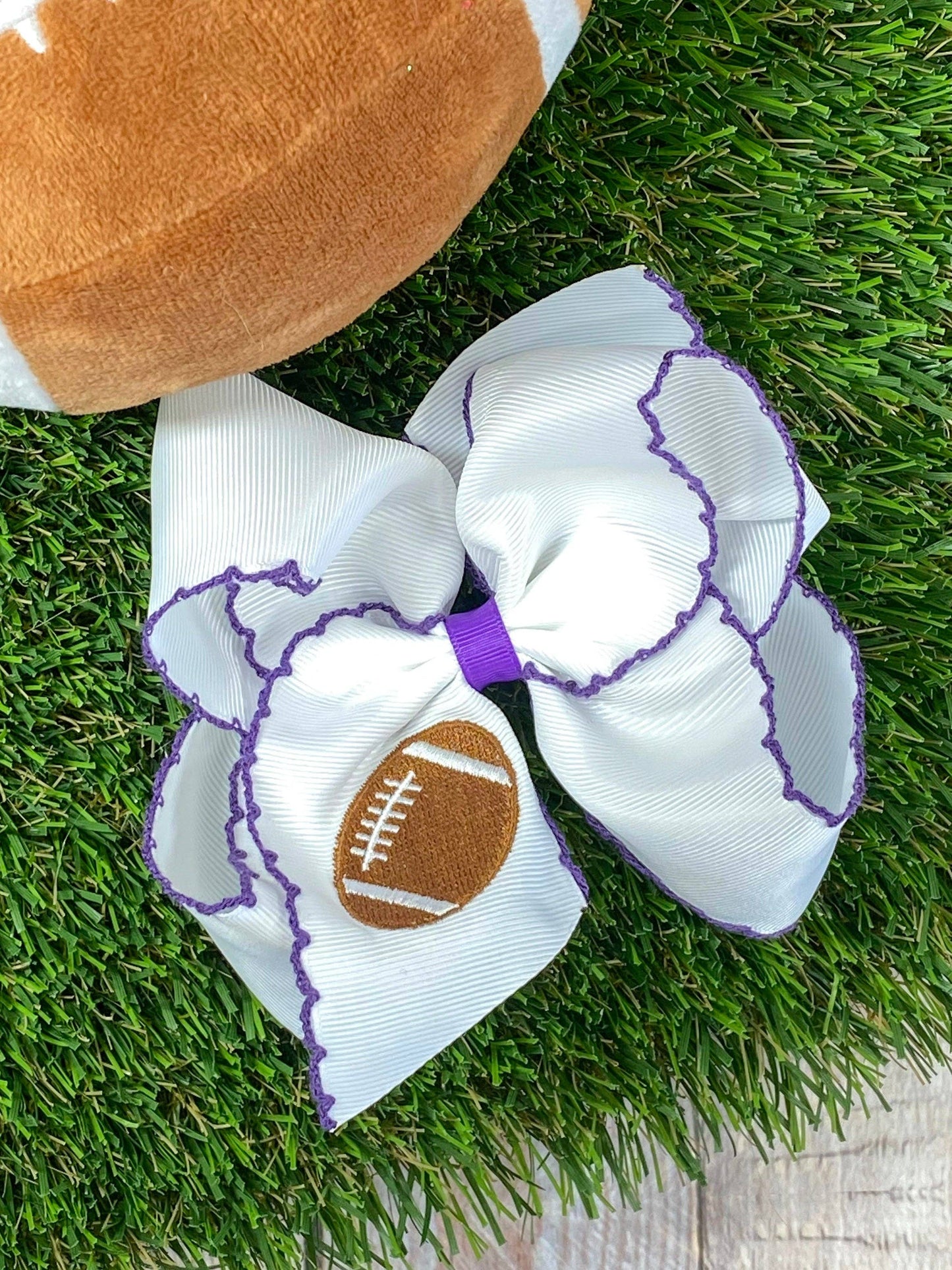 Football Embroidered Moonstitch Hair Bows: Game Day