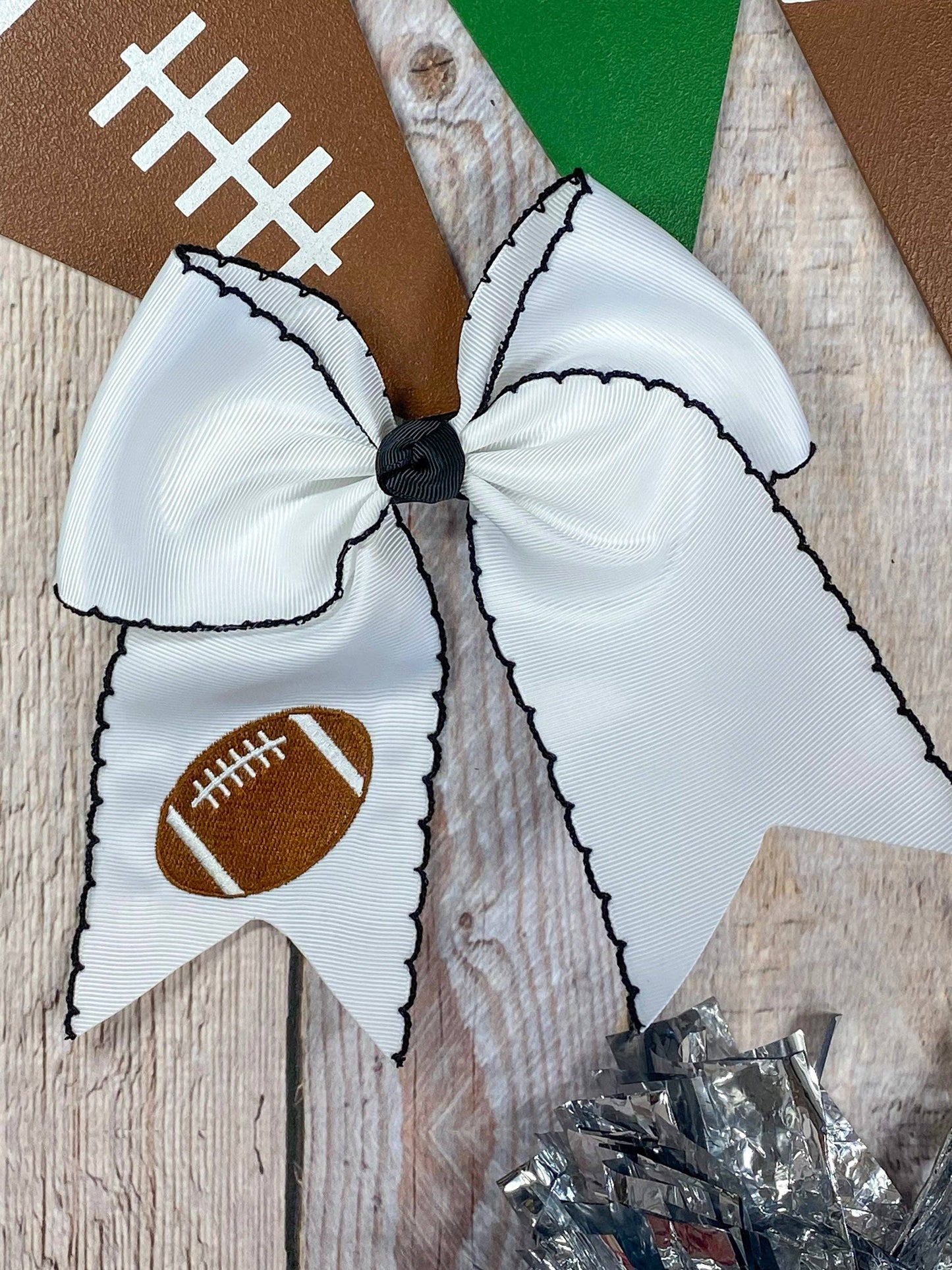 Football Embroidered Moonstitch Cheer Bows: Game Day