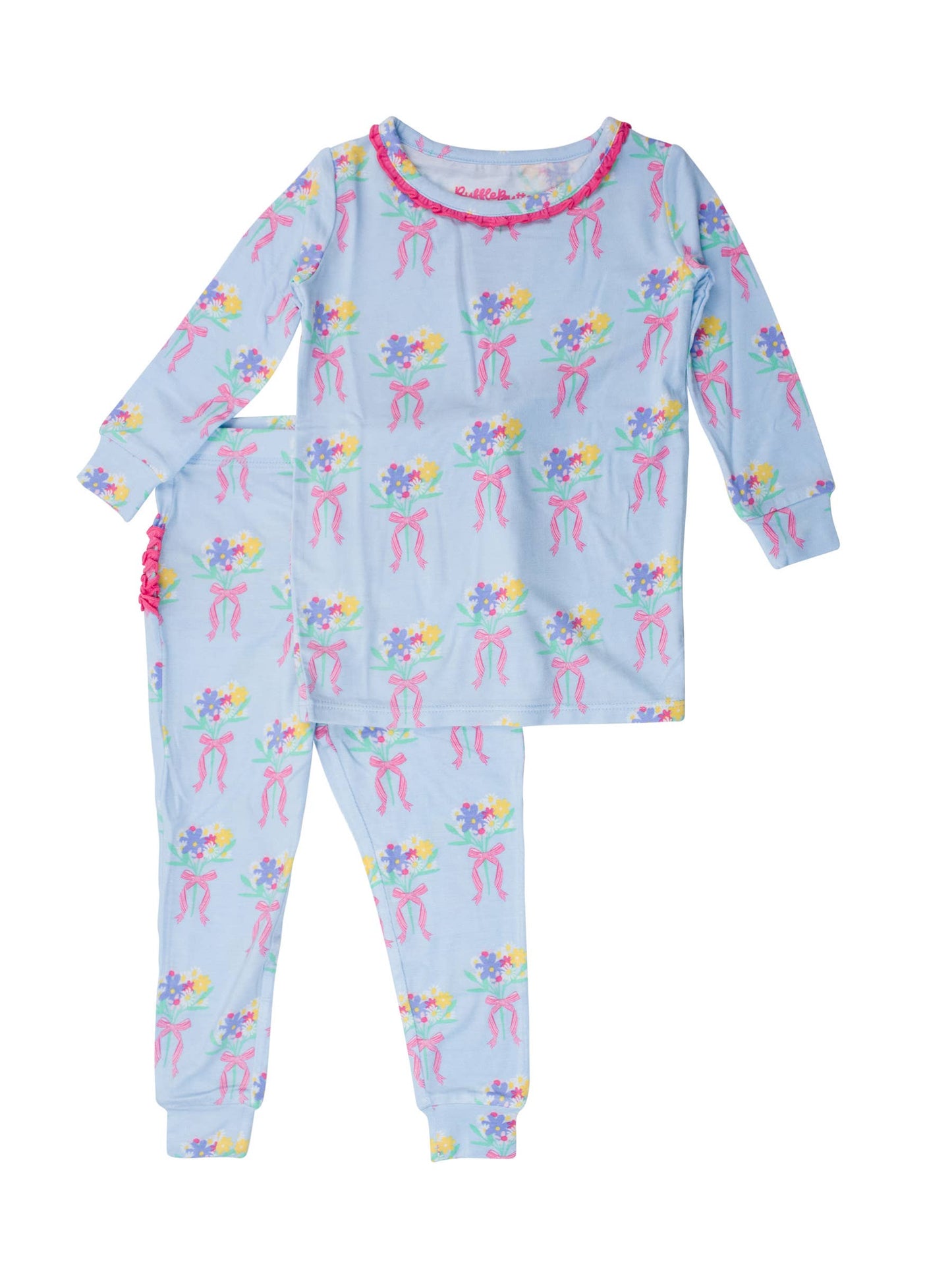 Toddler Girls Bows and Bouquets Bamboo Viscose Ruffle Long Sleeve Pajama Set