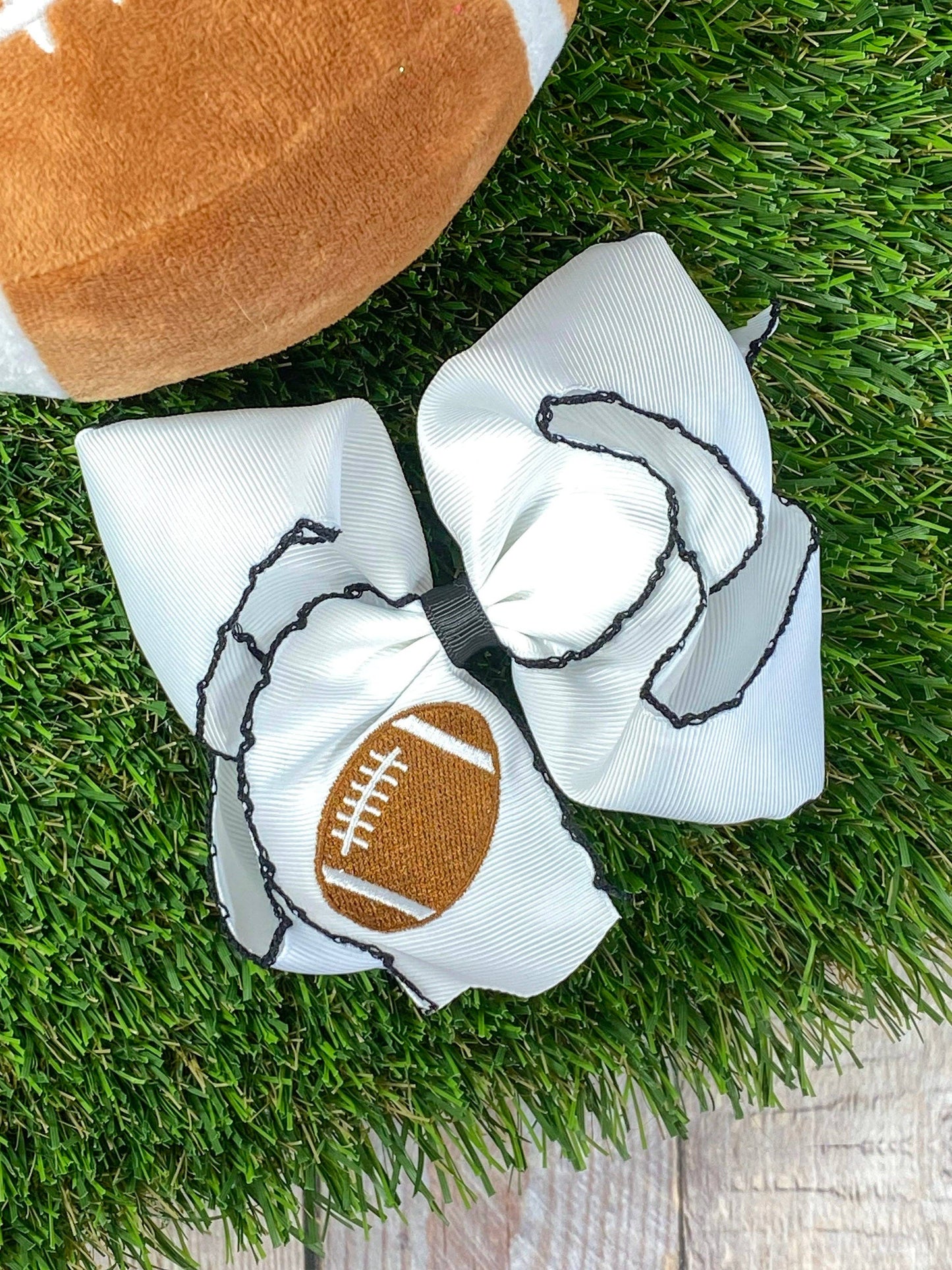 Football Embroidered Moonstitch Hair Bows: Game Day