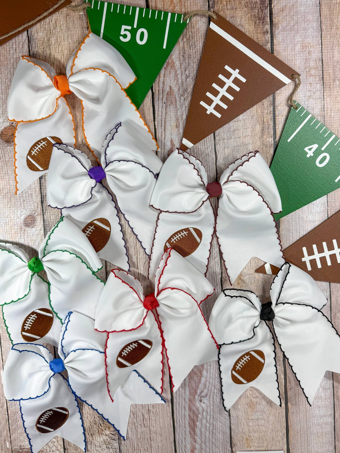 Football Embroidered Moonstitch Cheer Bows: Game Day