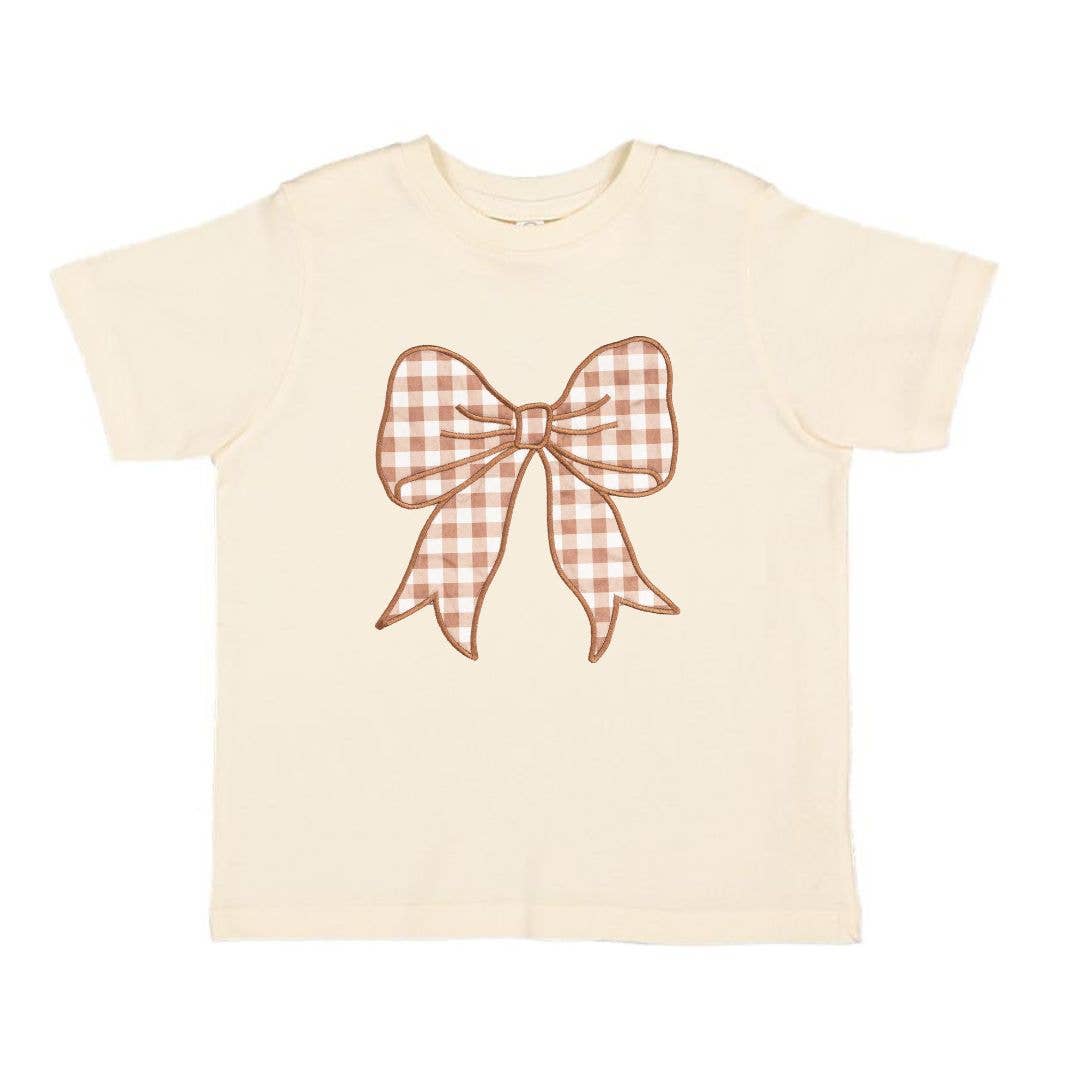 Gingham Bow Patch Short Sleeve T-Shirt - Girls Clothes