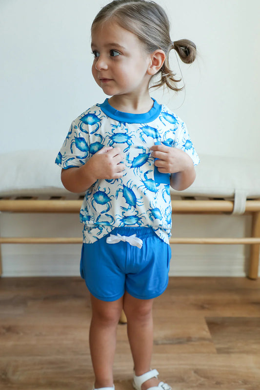 Blue Crab Bamboo Varsity Short Set - T-shirt & Shorts