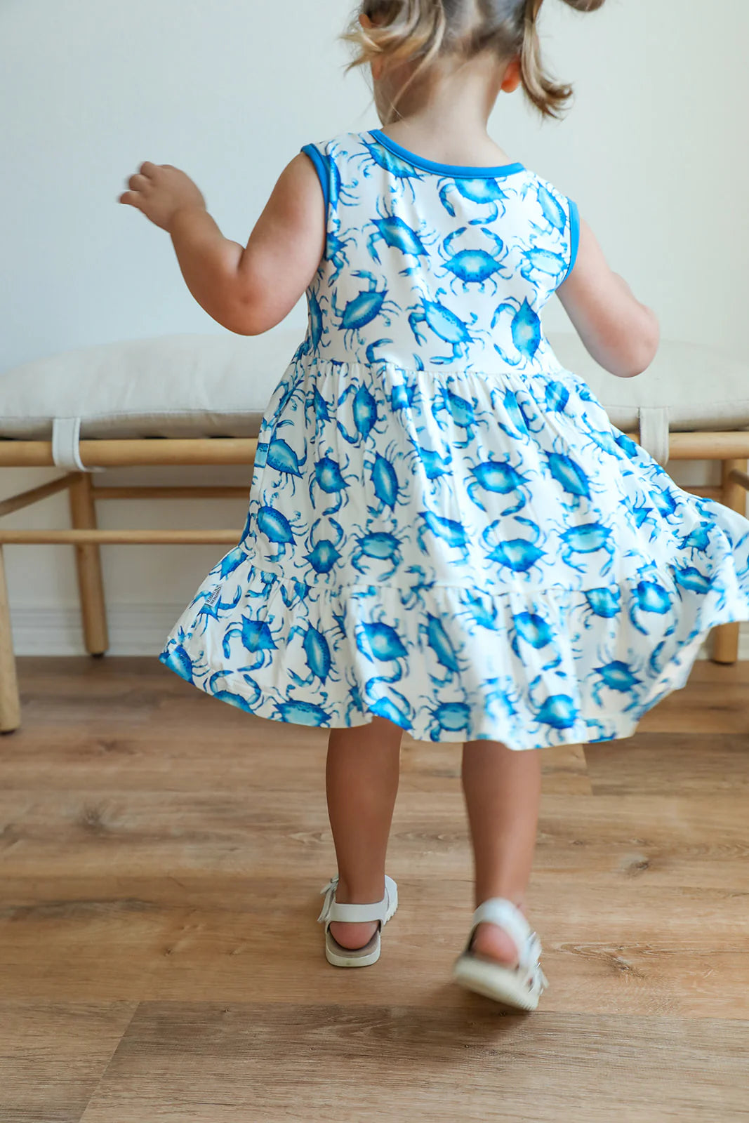 Blue Crab Bamboo Tiered Twirl Dress - with Pockets