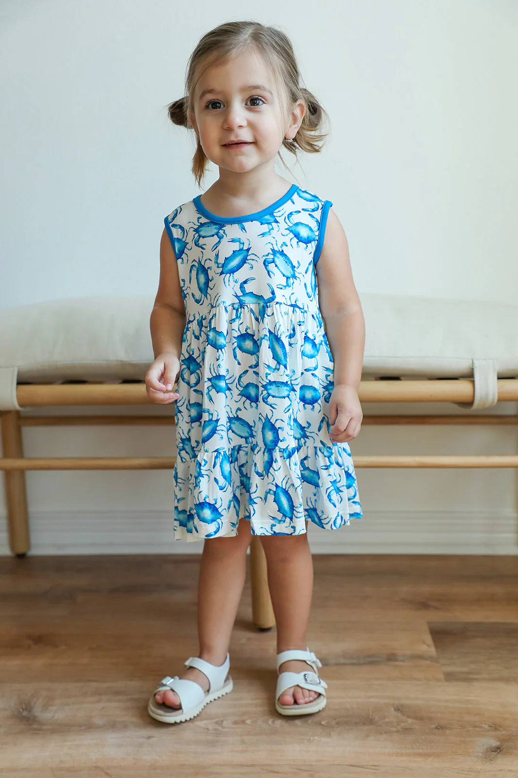 Blue Crab Bamboo Tiered Twirl Dress - with Pockets