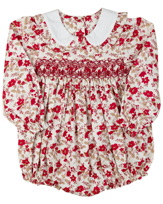 Red Floral Smocked Bubble