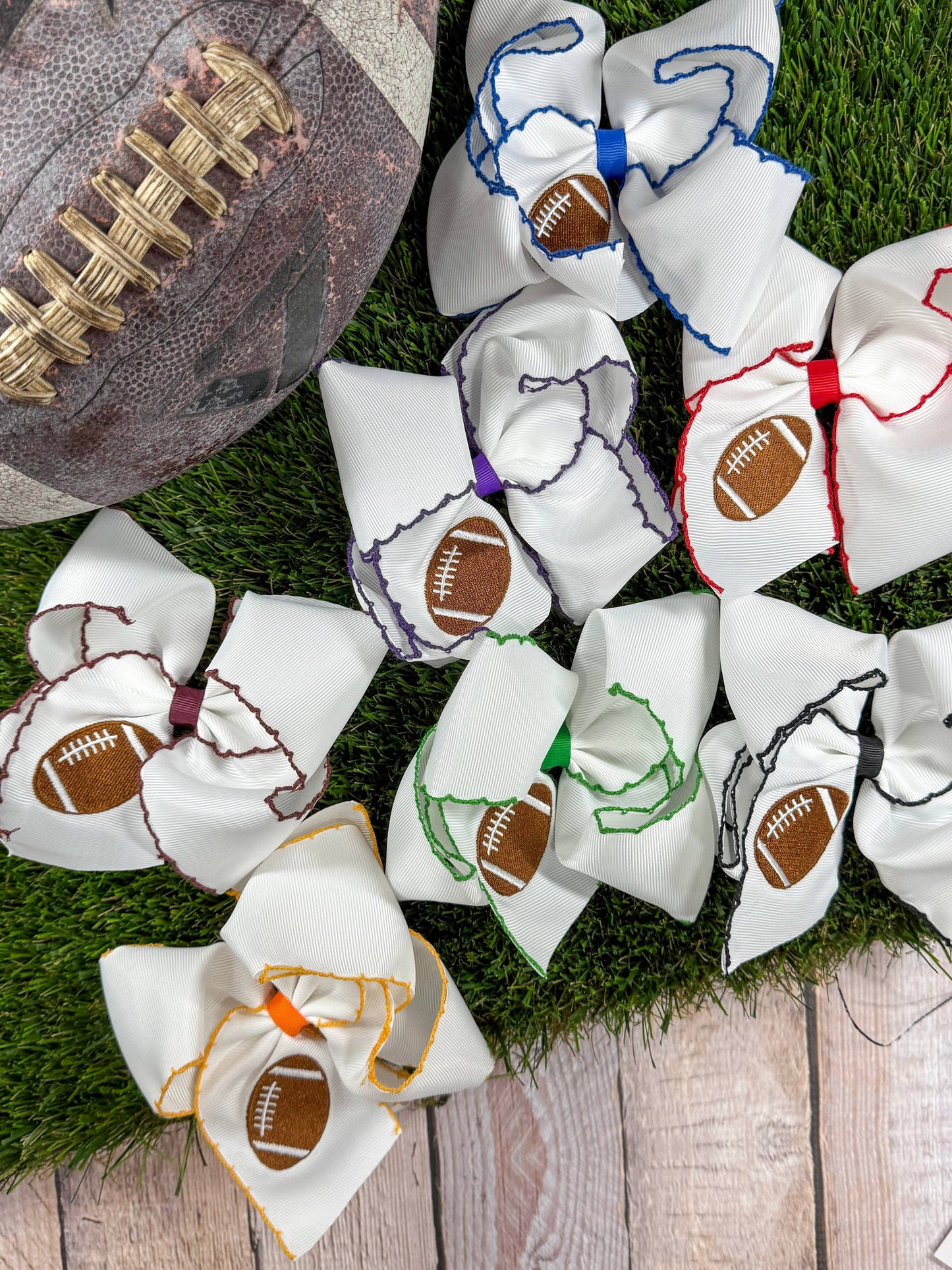 Football Embroidered Moonstitch Hair Bows: Game Day