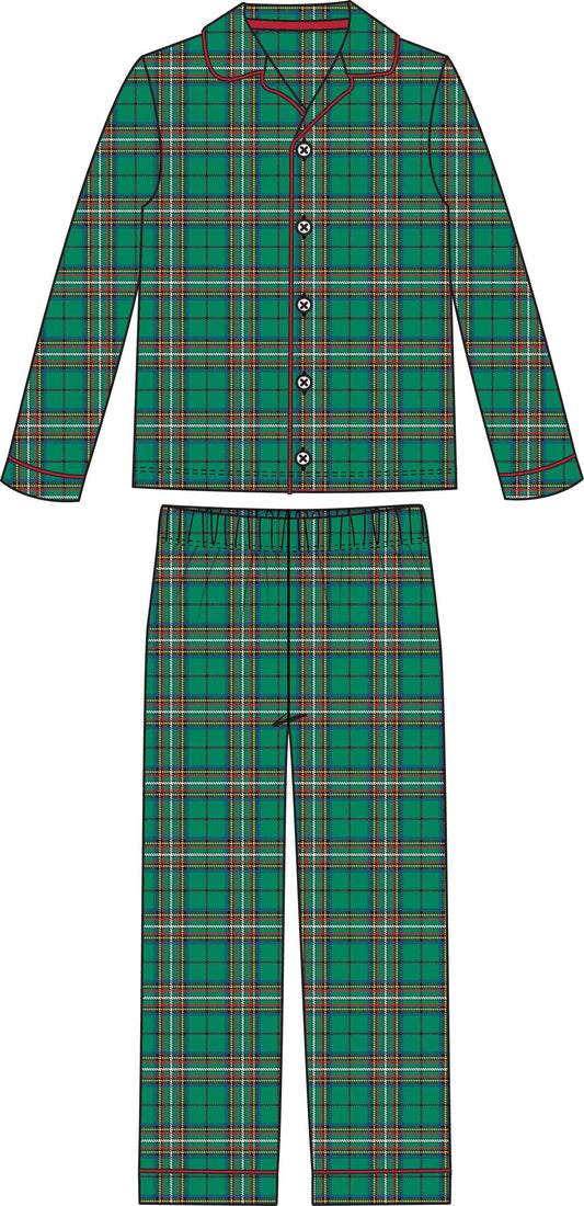 Adult Green Nicholas Plaid Button Up Pajama Set