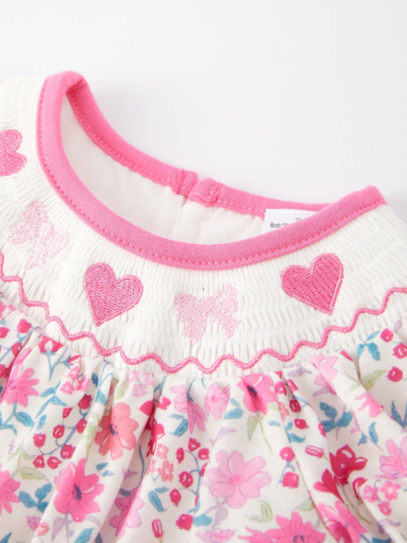 Smocking Heart Bow Embroidery Girls Romper