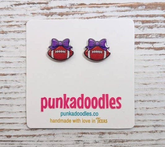 Football with Bow Stud Earrings | Customize Bow Color