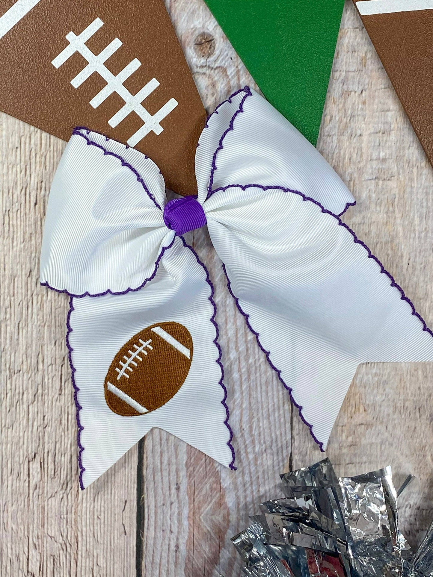 Football Embroidered Moonstitch Cheer Bows: Game Day
