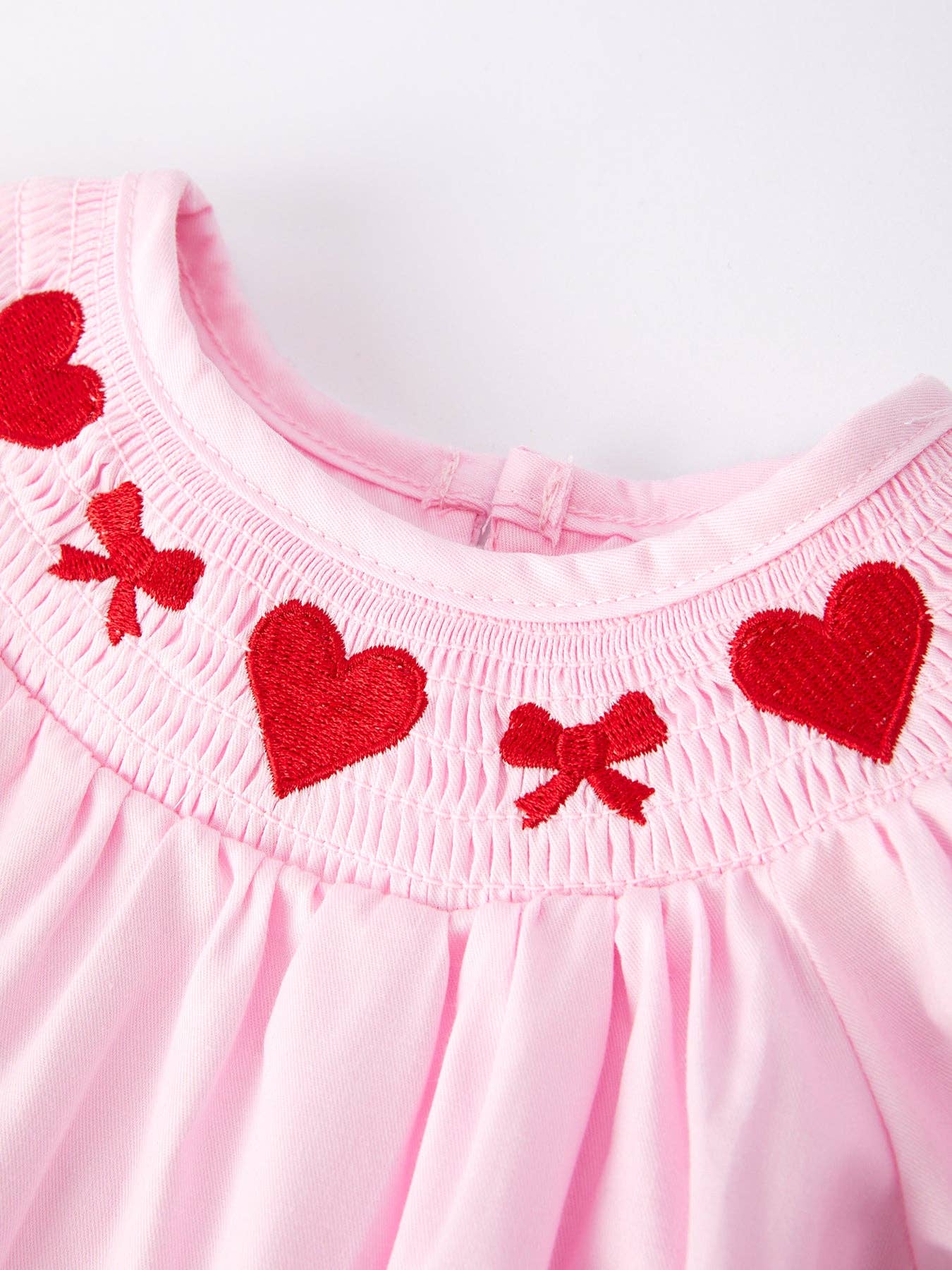 Pink Smocking Embroidery Long Sleeve Girls Romper