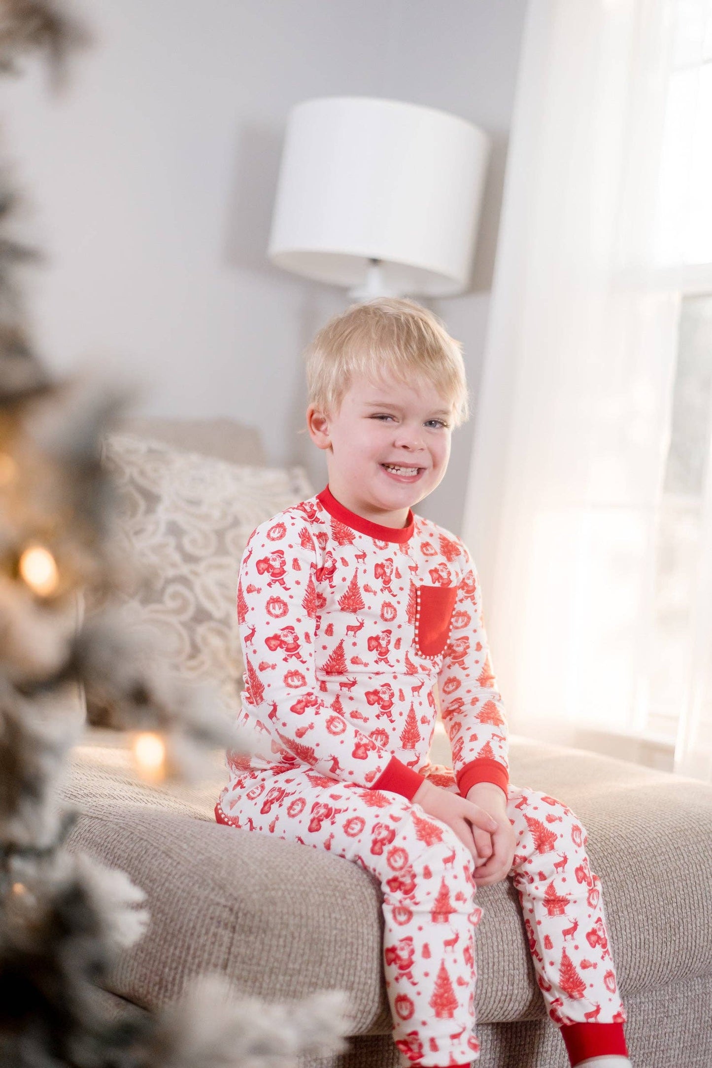 Old Fashioned Christmas Boys' Lounge 2 Piece Set with Piping Trim