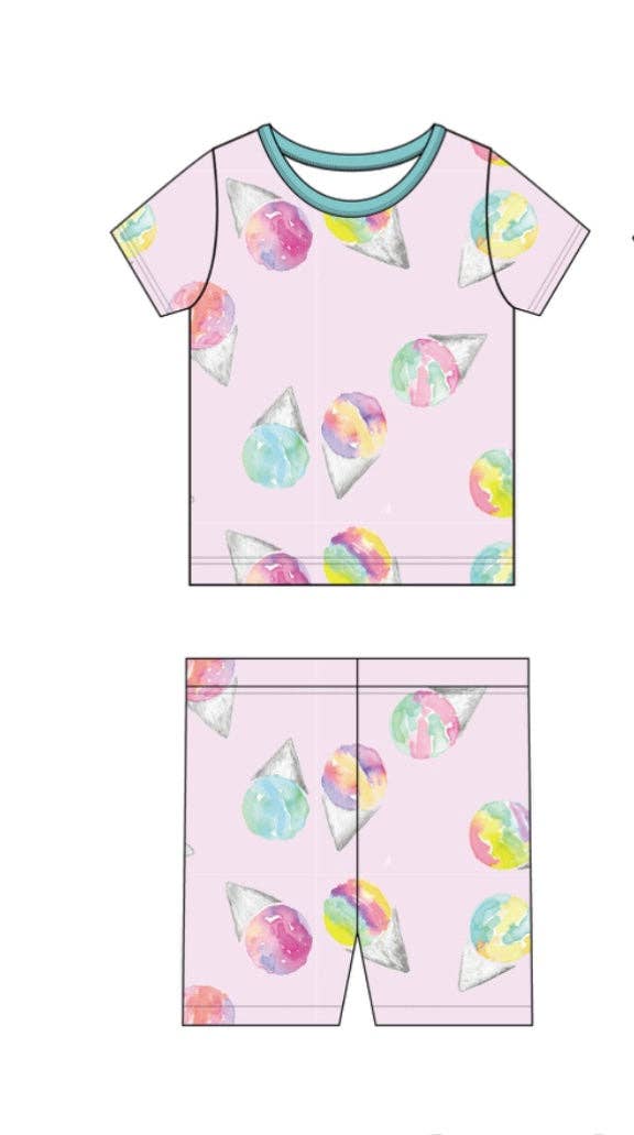 Pink Snowcones Two Piece Pajama Short Set