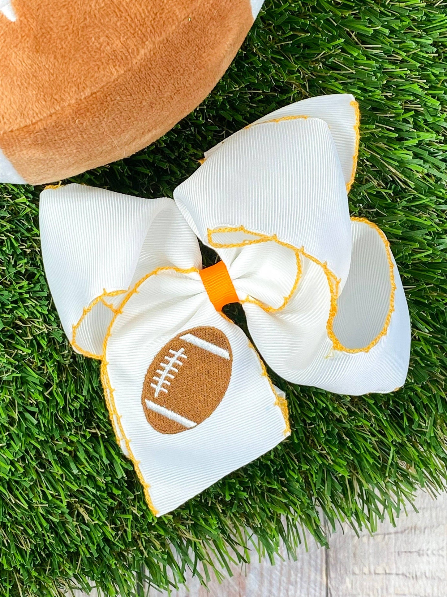 Football Embroidered Moonstitch Hair Bows: Game Day