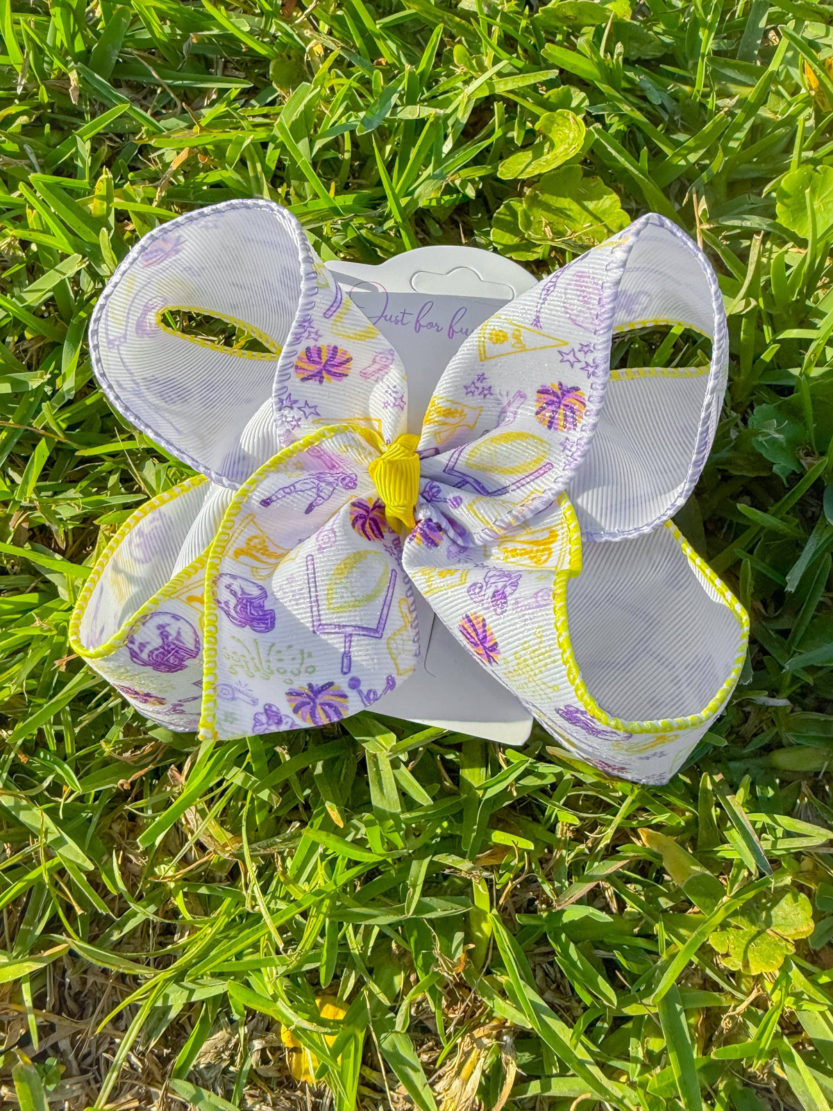 Glitter Purple & Yellow Football Hair Bow
