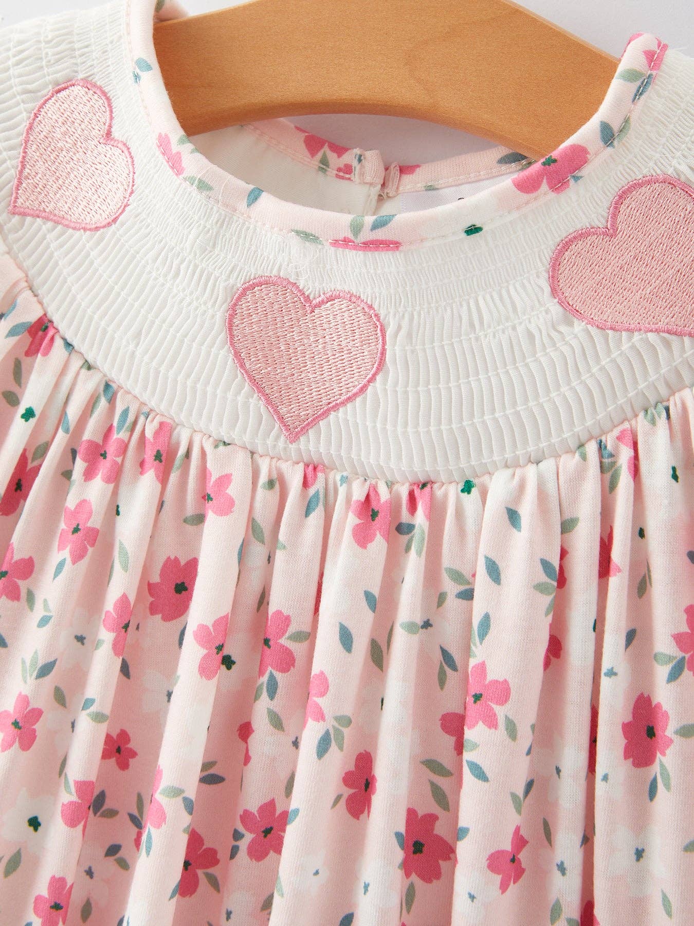 Valentine's Day Heart Smocking Embroidery Short Sleeve Girls Dress