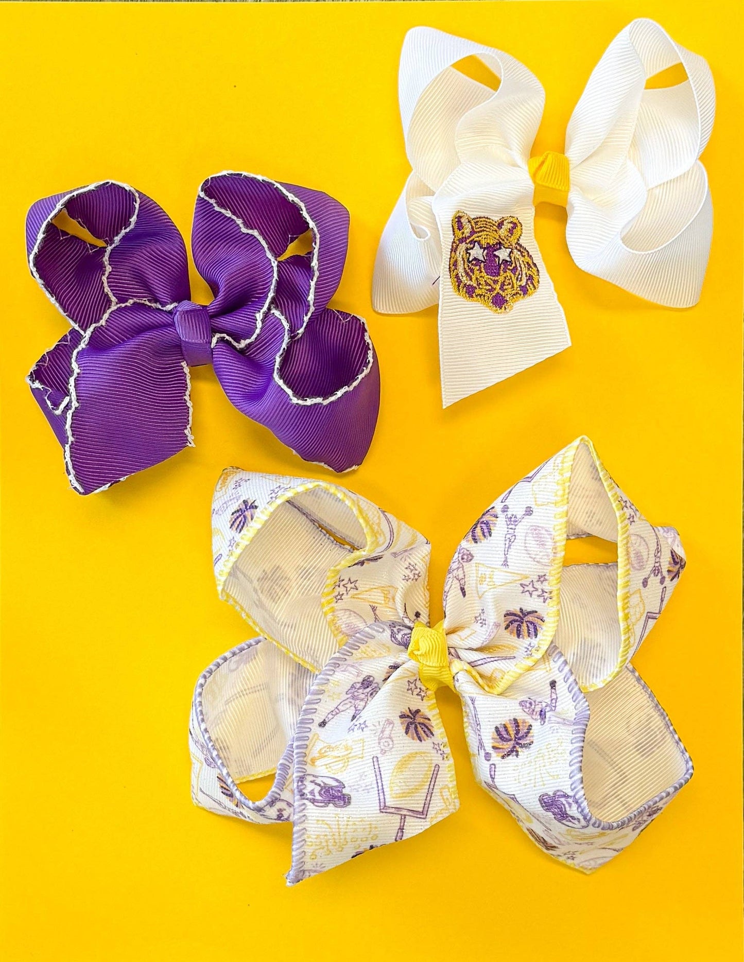 Glitter Purple & Yellow Football Hair Bow