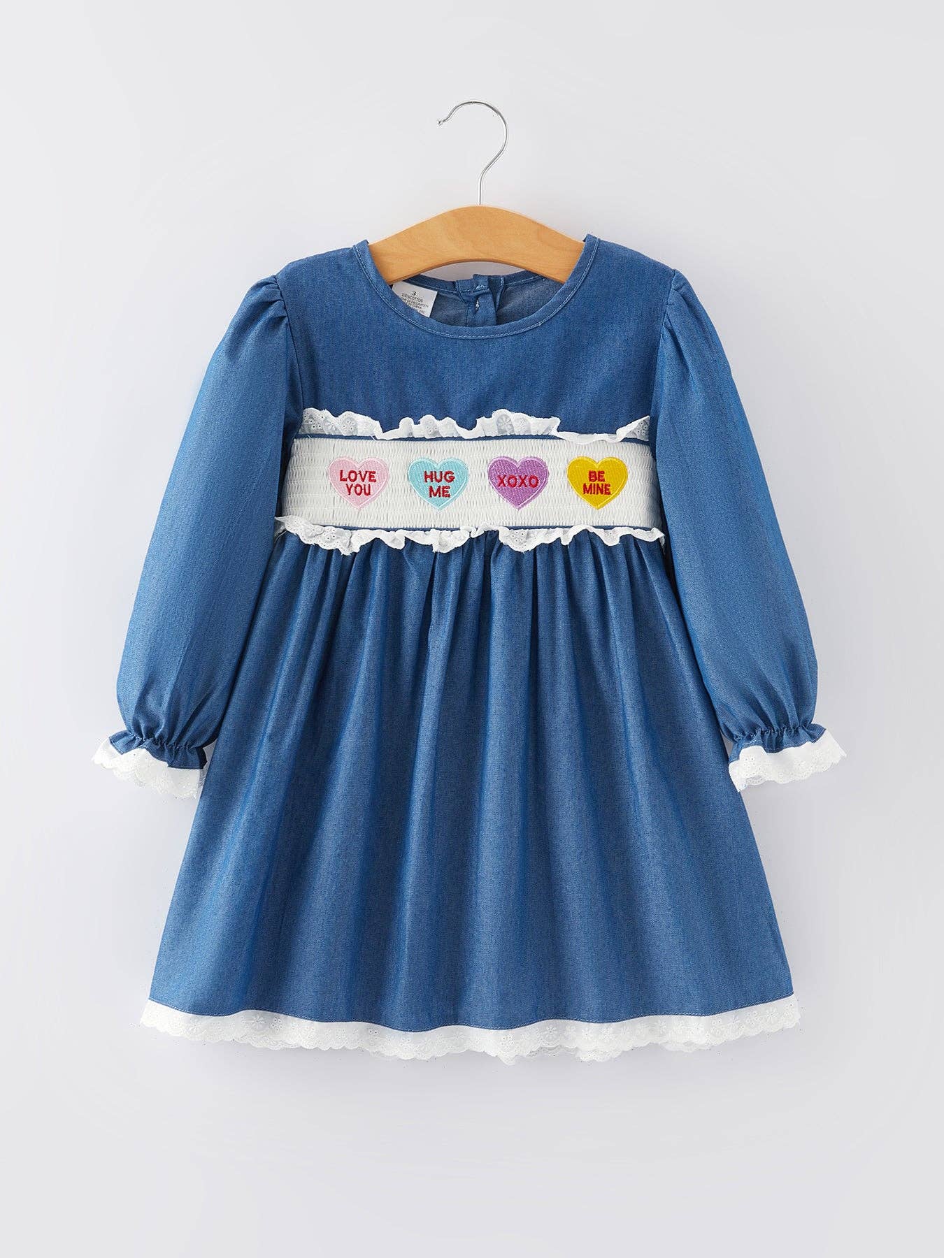 Valentine's Day Heart Letters Smocking Embroidered Lace Dress