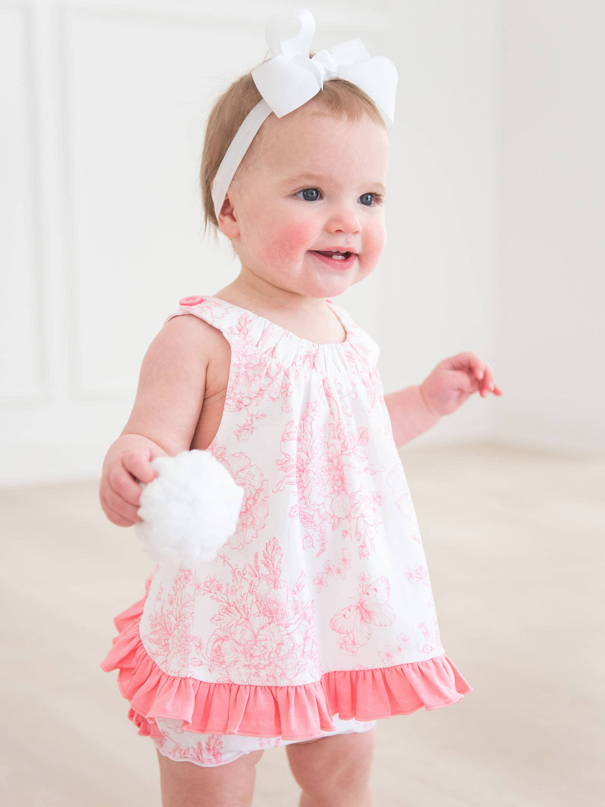 Baby Girls Bubblegum Pink Butterfly Garden Toile Knit Swing Top and Bloomer Set