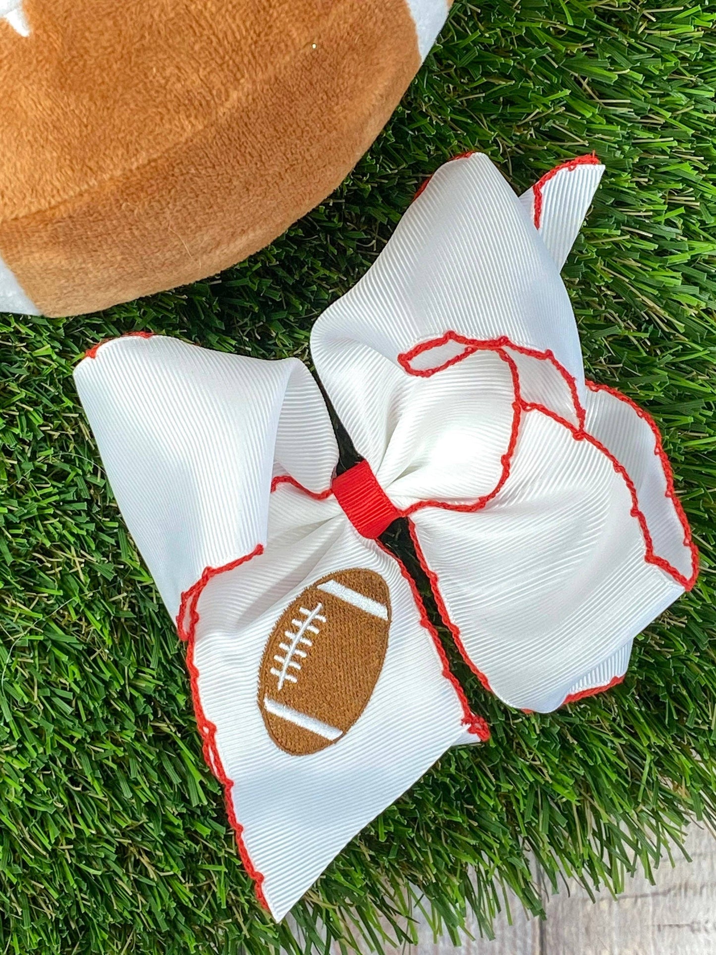Football Embroidered Moonstitch Hair Bows: Game Day