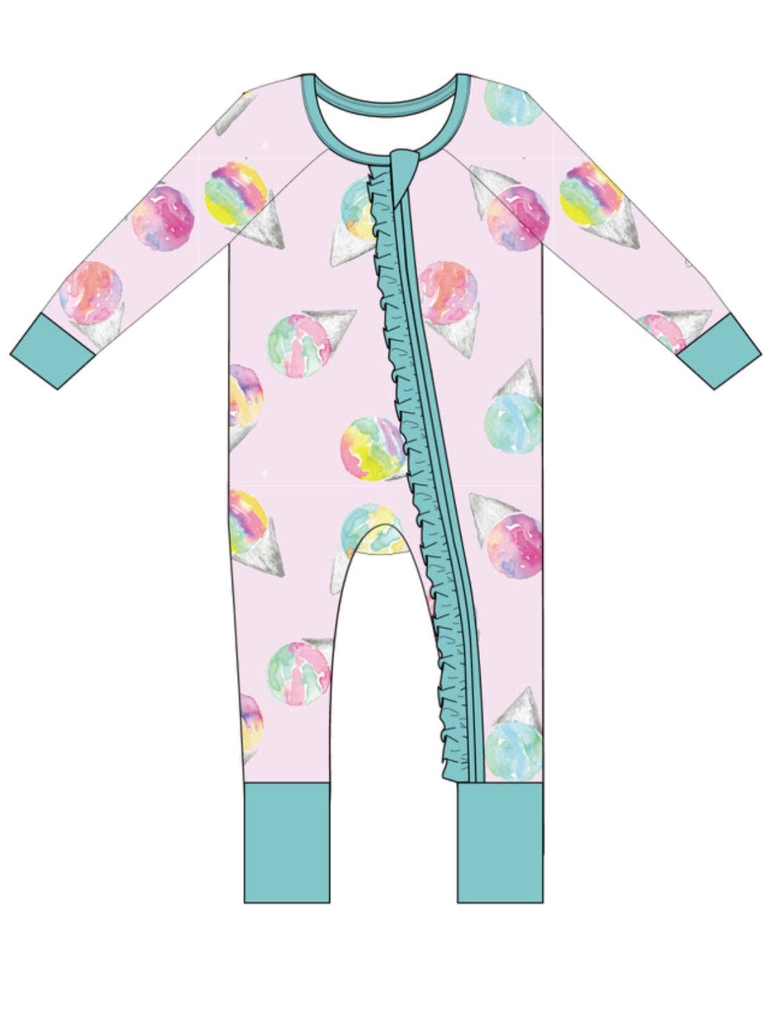 Pink Snowcones Zipper Onesie W/Ruffle