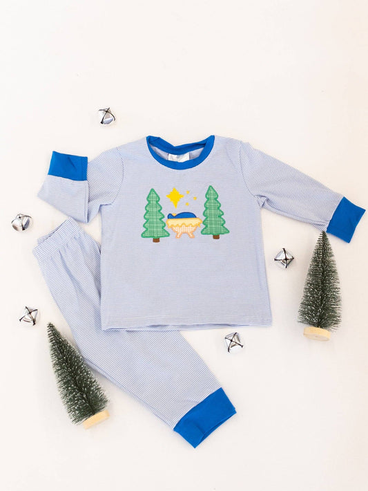 Silent Night Boys Blue Christmas PJ's