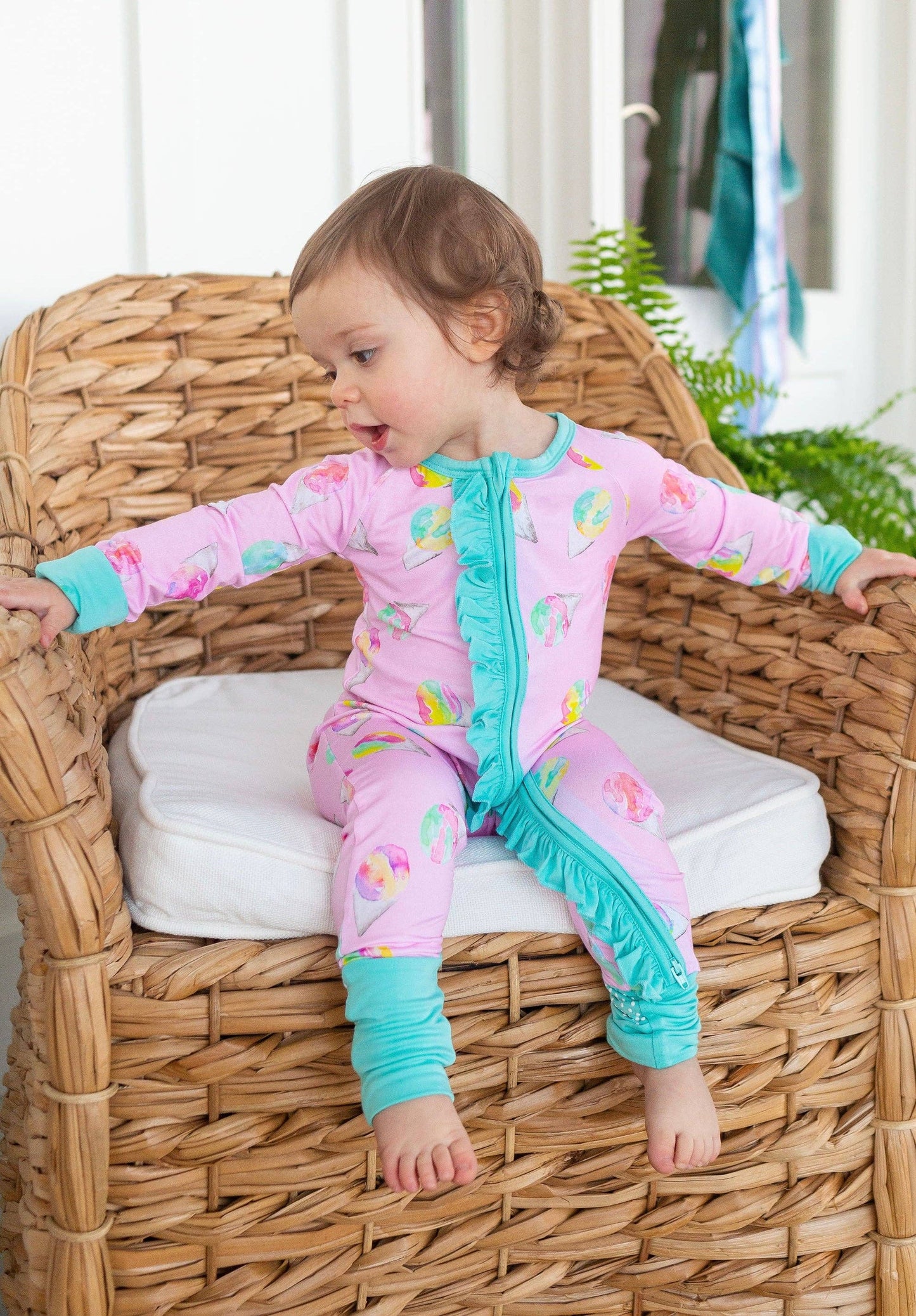 Pink Snowcones Zipper Onesie W/Ruffle