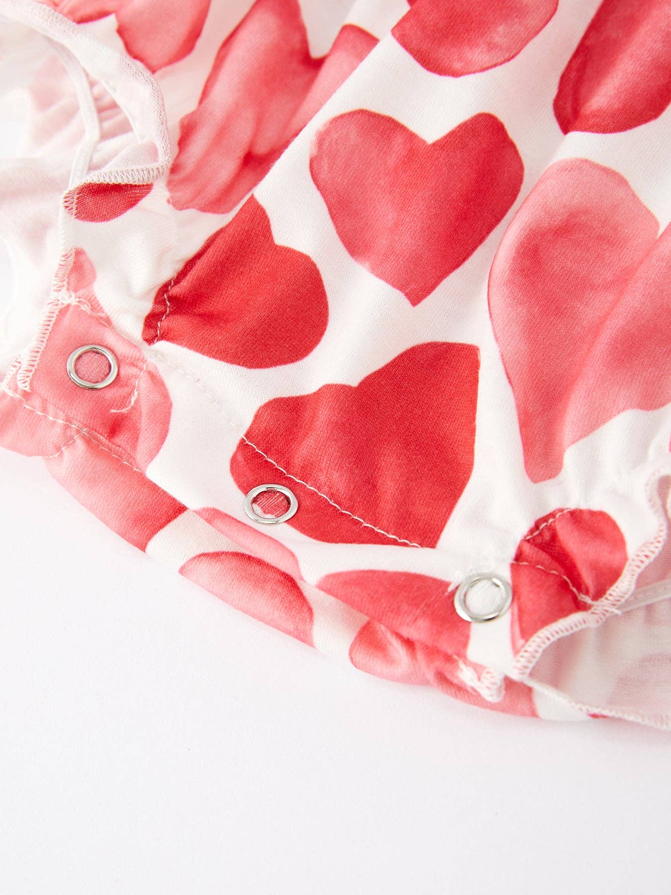 Girls Valentine's Day Button Heart Print Ruffle Romper