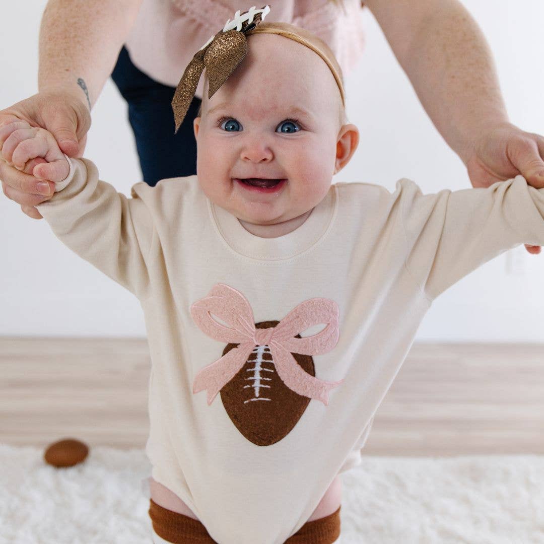 Coquette Football Patch Long Sleeve Romper - Baby