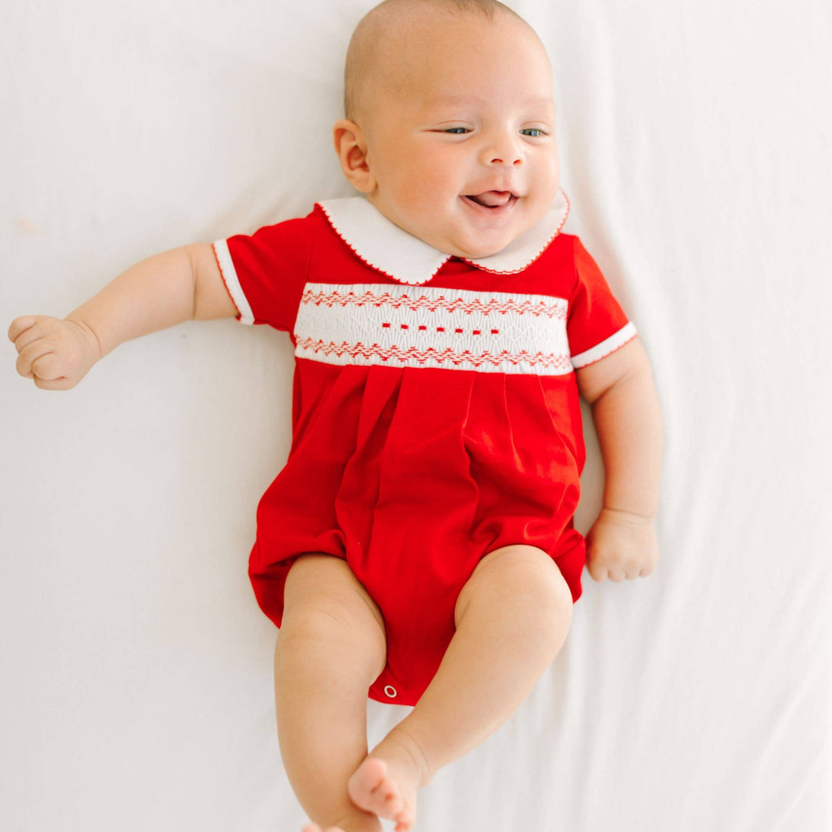 Chris Classics Smocked Short Sleeve Bubble - Red