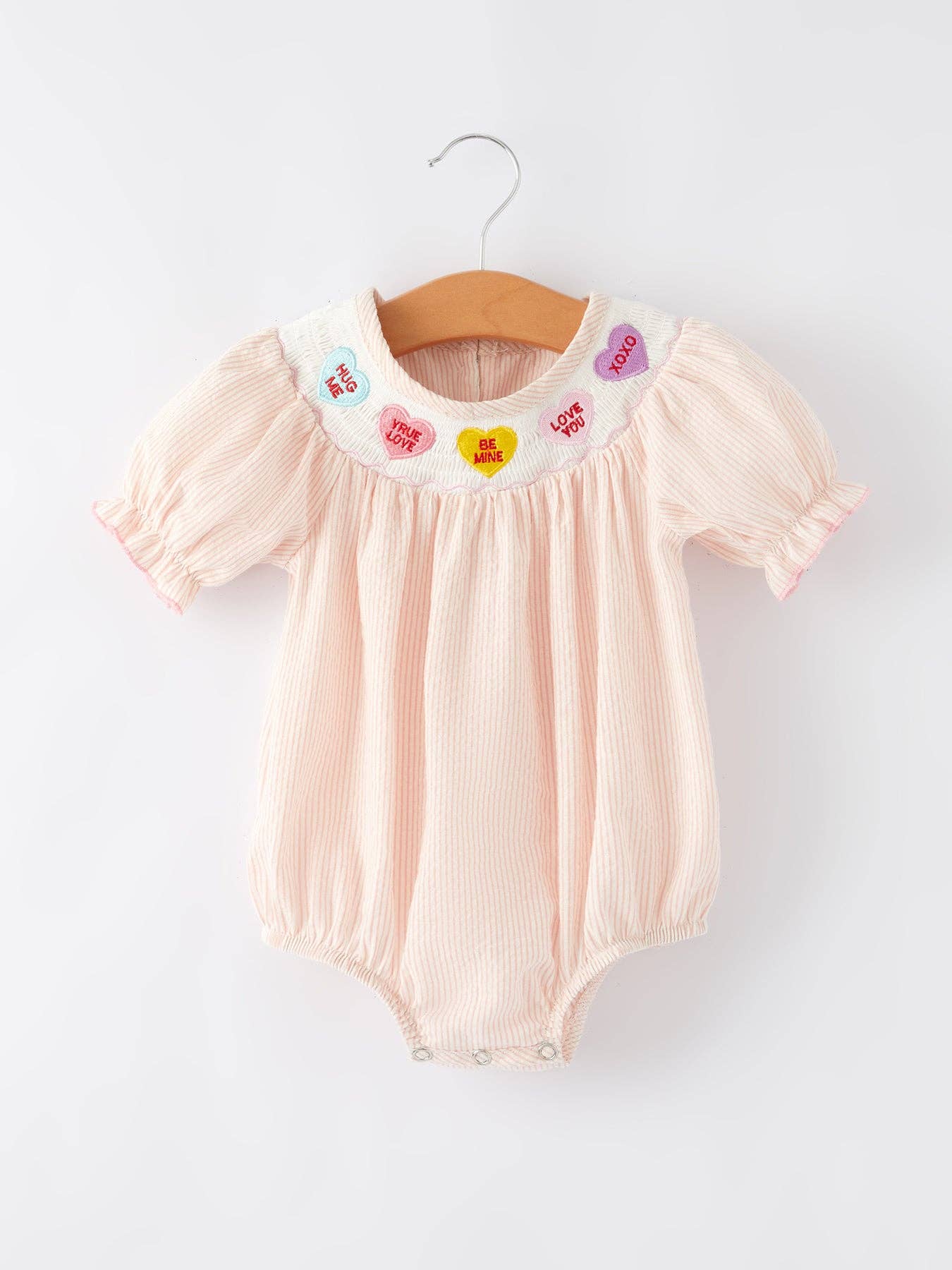 Valentine's Day Heart Smocked Embroidered Romper