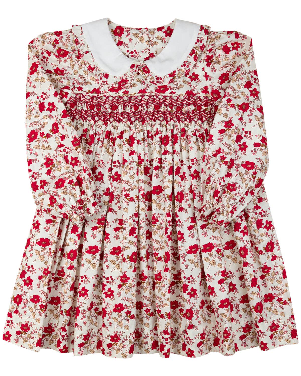 Red Floral Smocked Dress