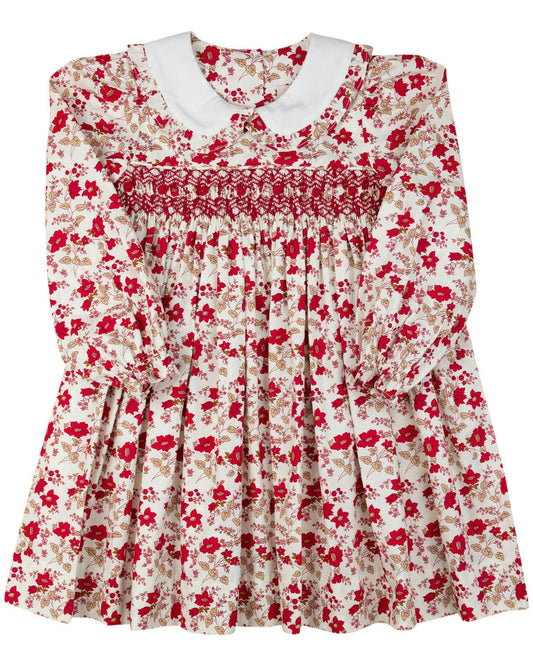 Red Floral Smocked Dress