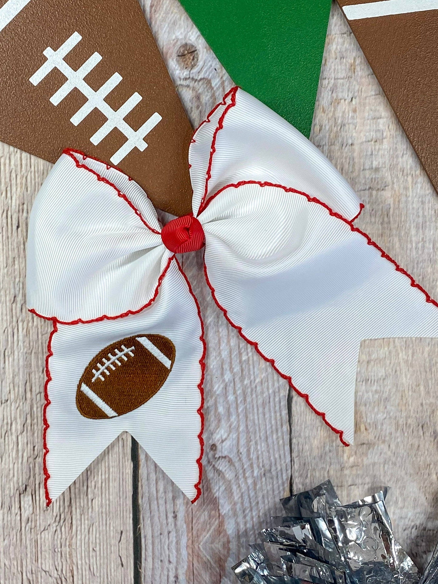 Football Embroidered Moonstitch Cheer Bows: Game Day