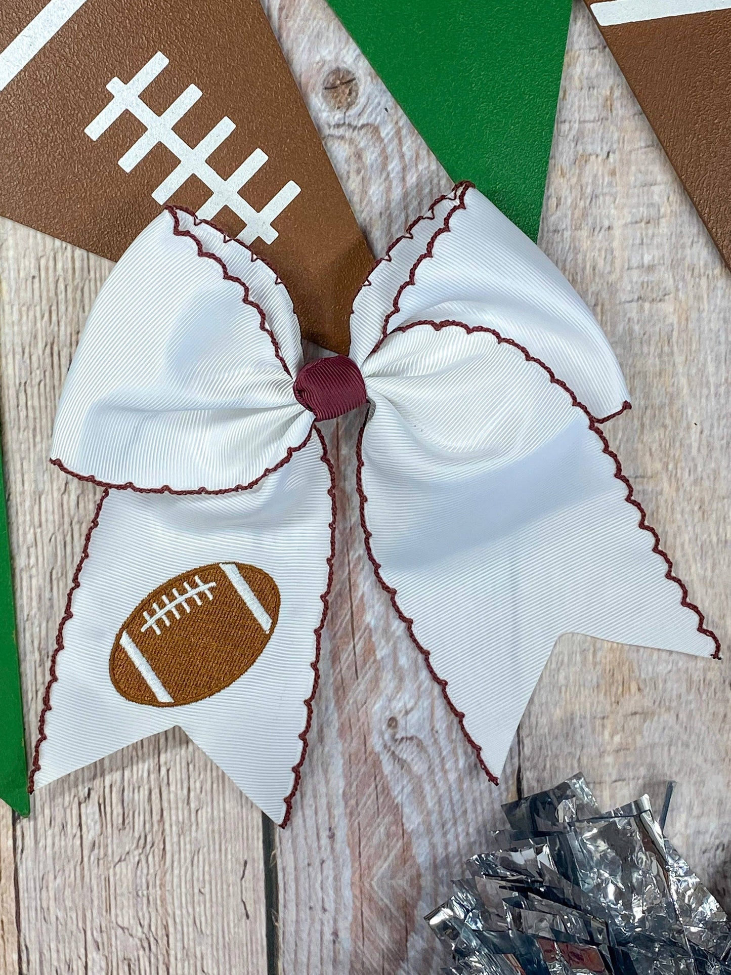 Football Embroidered Moonstitch Cheer Bows: Game Day