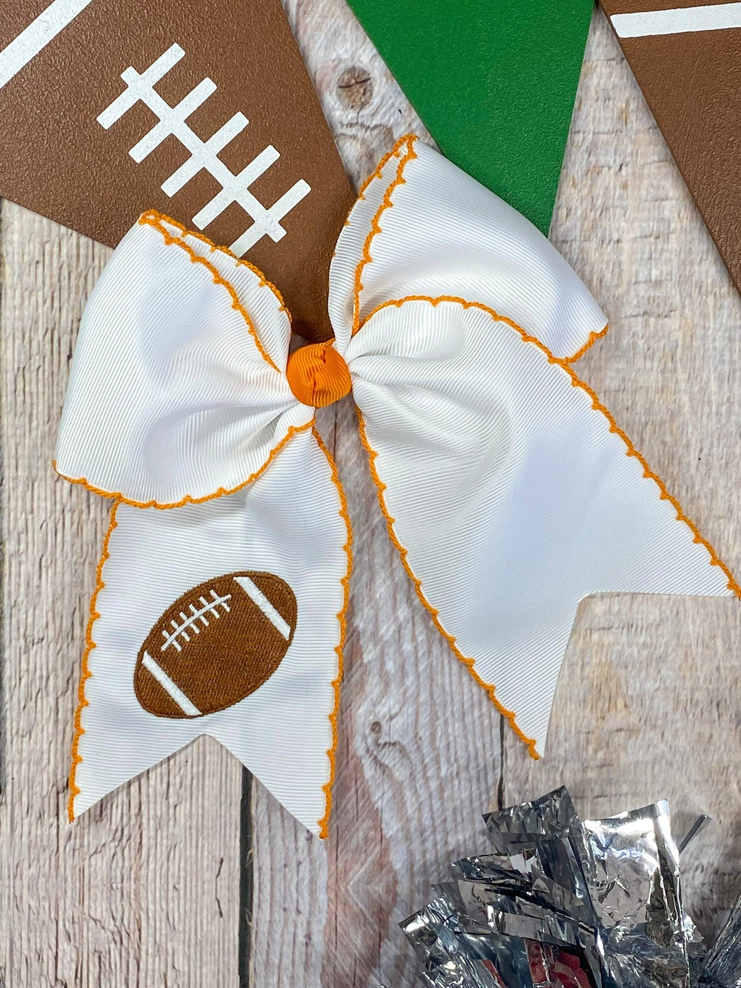 Football Embroidered Moonstitch Cheer Bows: Game Day