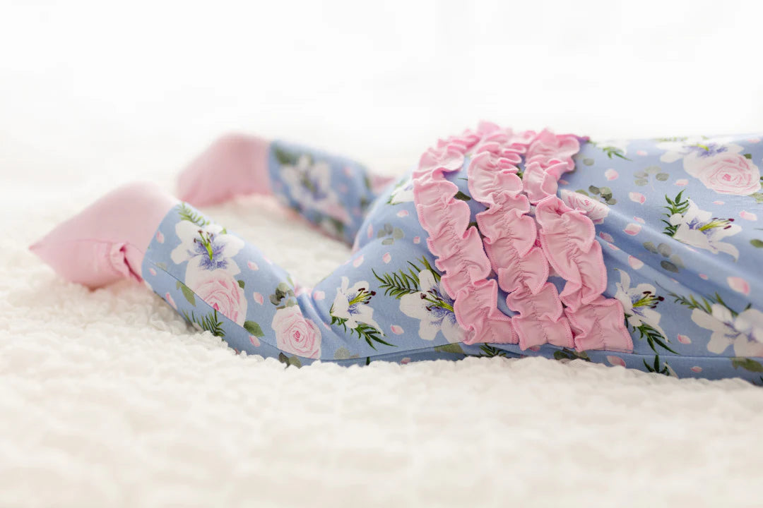 Lillian Floral Bamboo Ruffle Snap Convertible Footie