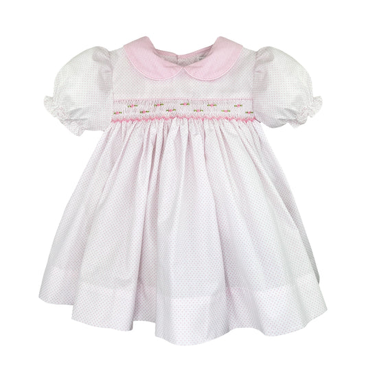 Dress with Corded Smocking - Pink Dot Fabric