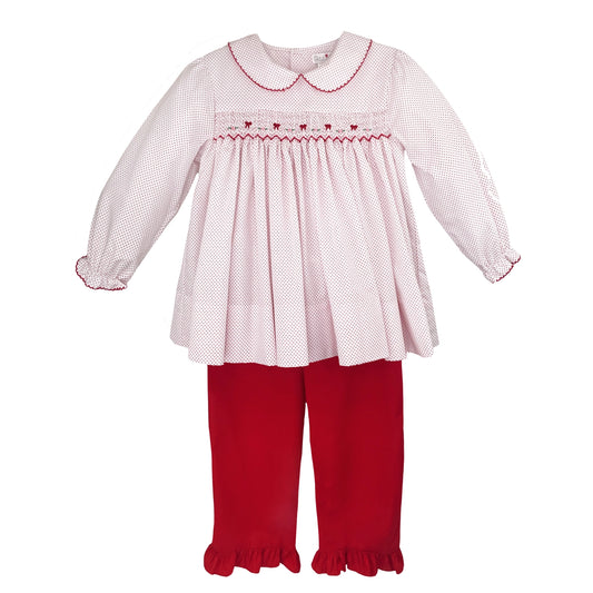 Top and Ruffle Pant Set with Corded Smocking