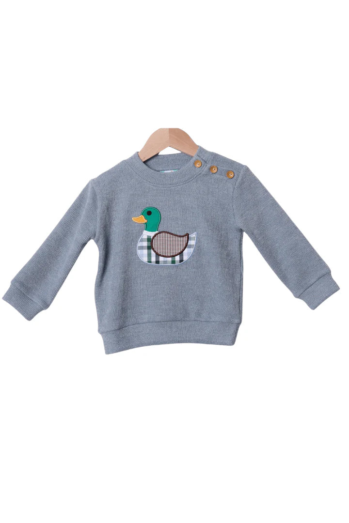 Applique Mallard Blue Cardigan Pullover