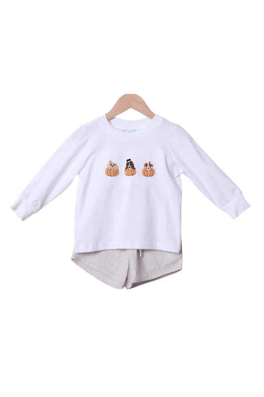 French Knot Pilgrim Puppy Khaki Gingham Short Set